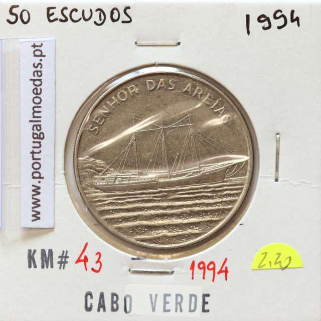 MOEDA DE 50 ESCUDOS 1994 AÇO NIQUELADO - REPÚBLICA DE CABO VERDE - KRAUSE WORLD COINS CAPE VERDE KM43