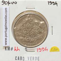 MOEDA DE 50 ESCUDOS 1994 AÇO NIQUELADO - REPÚBLICA DE CABO VERDE - KRAUSE WORLD COINS CAPE VERDE KM44