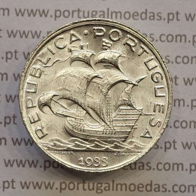 Portugal, silver coin of 5 Escudos 1933, 5$00 1933 silver coin of the Portuguese Republic, (UNC), World Coins Portugal KM 581