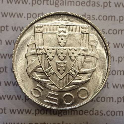 Portugal, silver coin of 5 Escudos 1933, 5$00 1933 silver coin of the Portuguese Republic, (UNC), World Coins Portugal KM 581