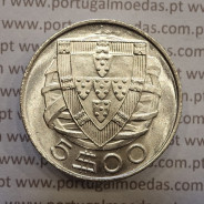 Portugal, silver coin of 5 Escudos 1933, 5$00 1933 silver coin of the Portuguese Republic, (UNC), World Coins Portugal KM 581
