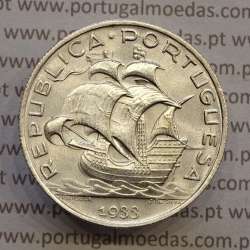 5 escudos 1933 prata, 5$00 1933 prata da República Portuguesa, (Bela/Soberba), World Coins Portugal KM 581