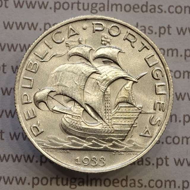 5 escudos 1933 prata, 5$00 1933 prata da República Portuguesa, (Bela/Soberba), World Coins Portugal KM 581