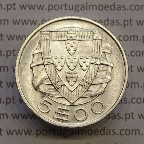 Portugal, silver coin of 5 Escudos 1933, 5$00 1933 silver coin of the Portuguese Republic, (AU/UNC), World Coins Portugal KM 581