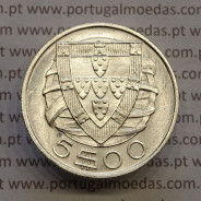 Portugal, silver coin of 5 Escudos 1933, 5$00 1933 silver coin of the Portuguese Republic, (AU/UNC), World Coins Portugal KM 581