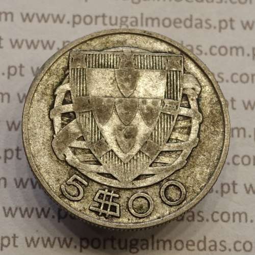 MOEDA 5$00 ESCUDOS "CINCO ESCUDOS" PRATA 1934 (BC) -  REPÚBLICA PORTUGUESA