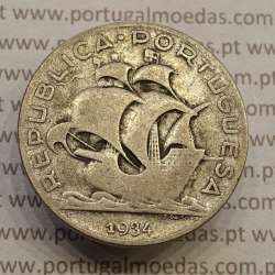 MOEDA 5$00 ESCUDOS "CINCO ESCUDOS" PRATA 1934 (BC) -  REPÚBLICA PORTUGUESA