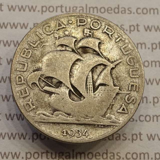 MOEDA 5$00 ESCUDOS "CINCO ESCUDOS" PRATA 1934 (BC) -  REPÚBLICA PORTUGUESA