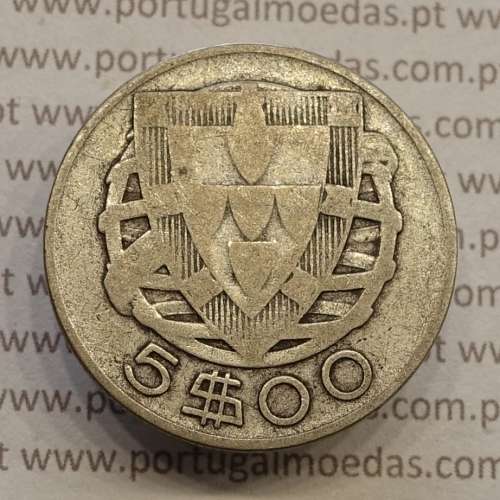 MOEDA 5$00 ESCUDOS "CINCO ESCUDOS" PRATA 1934 (BC) -  REPÚBLICA PORTUGUESA
