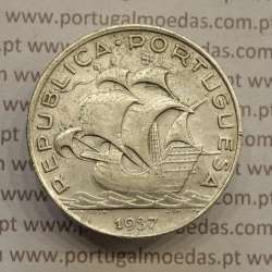 Silver coin 5 Escudos 1937 of Portugal, 5$00 Escudos 1937 silver of the Portuguese Republic, (VF+), World Coins Portugal KM 581
