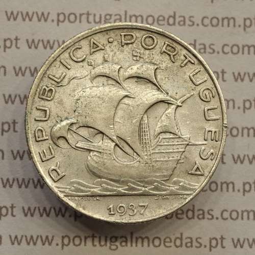 5$00 Escudos 1937 prata, 5 escudos 1937 em prata da Republica Portuguesa, (MBC) World Coins Portugal KM 581