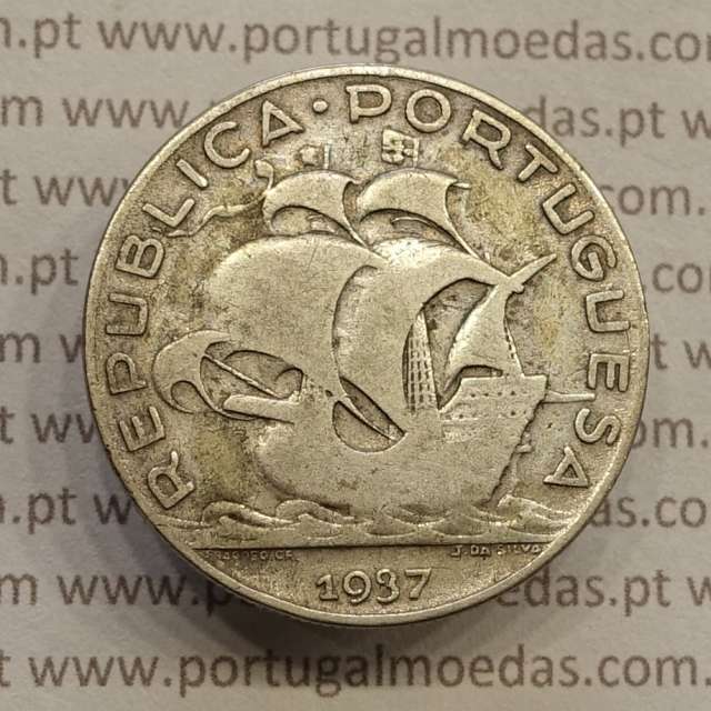 MOEDA 5$00 ESCUDOS "CINCO ESCUDOS" PRATA 1937 (BC) -  REPÚBLICA PORTUGUESA