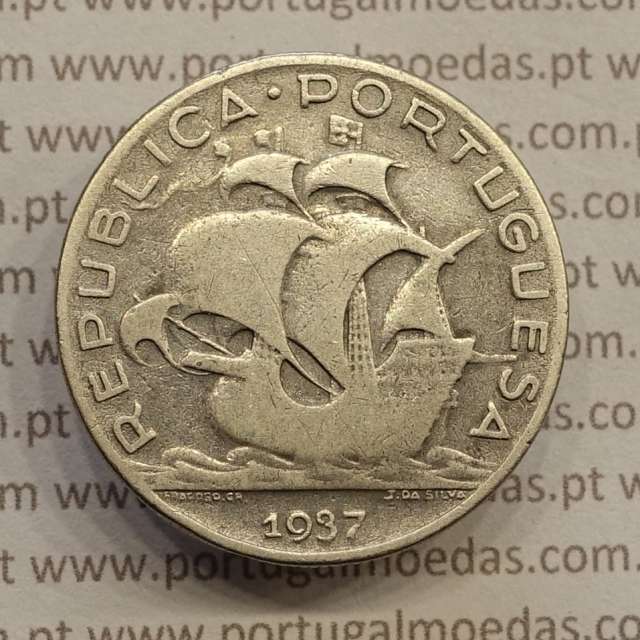 MOEDA 5$00 ESCUDOS "CINCO ESCUDOS" PRATA 1937 (BC) -  REPÚBLICA PORTUGUESA