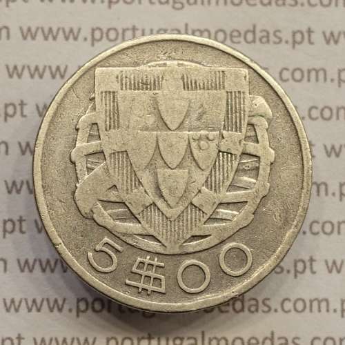 MOEDA 5$00 ESCUDOS "CINCO ESCUDOS" PRATA 1937 (BC) -  REPÚBLICA PORTUGUESA