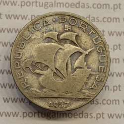 MOEDA 5$00 ESCUDOS "CINCO ESCUDOS" PRATA 1937 (BC) -  REPÚBLICA PORTUGUESA MOEDA 5$00 ESCUDOS "CINCO ESCUDOS" PRATA 1937 (BC) -  REPÚBLICA PORTUGUESA