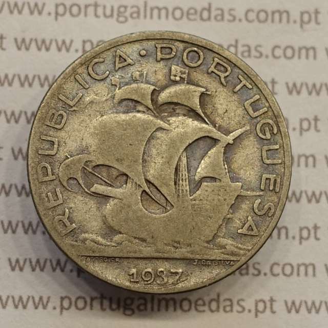 MOEDA 5$00 ESCUDOS "CINCO ESCUDOS" PRATA 1937 (BC) -  REPÚBLICA PORTUGUESA