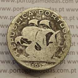 MOEDA 5$00 ESCUDOS "CINCO ESCUDOS" PRATA 1937 (BC- / REG) -  REPÚBLICA PORTUGUESA