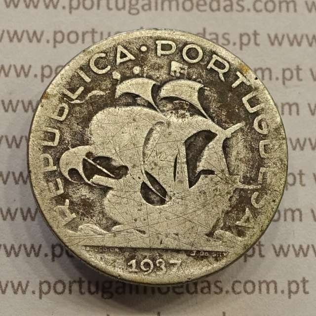 MOEDA 5$00 ESCUDOS "CINCO ESCUDOS" PRATA 1937 (BC- / REG) -  REPÚBLICA PORTUGUESA