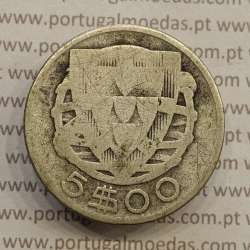 MOEDA 5$00 ESCUDOS "CINCO ESCUDOS" PRATA 1937 (BC- / REG) -  REPÚBLICA PORTUGUESA
