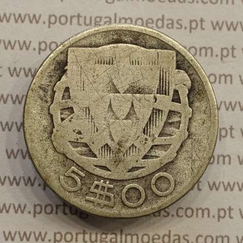 MOEDA 5$00 ESCUDOS "CINCO ESCUDOS" PRATA 1937 (BC- / REG) -  REPÚBLICA PORTUGUESA