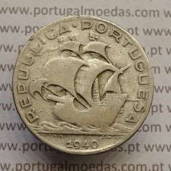 MOEDA 5$00 ESCUDOS "CINCO ESCUDOS" PRATA 1940 (BC-) -  REPÚBLICA PORTUGUESA