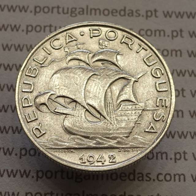 MOEDA 5$00 ESCUDOS "CINCO ESCUDOS" PRATA 1942 (MBC+) -  REPÚBLICA PORTUGUESA