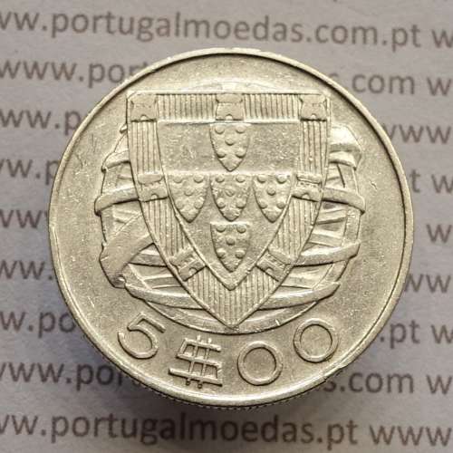 MOEDA 5$00 ESCUDOS "CINCO ESCUDOS" PRATA 1942 (MBC) -  REPÚBLICA PORTUGUESA