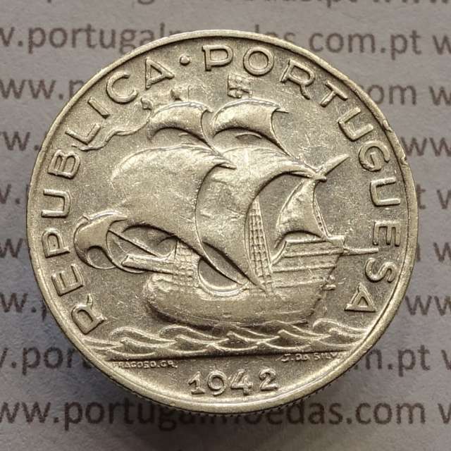 MOEDA 5$00 ESCUDOS "CINCO ESCUDOS" PRATA 1942 (MBC) -  REPÚBLICA PORTUGUESA