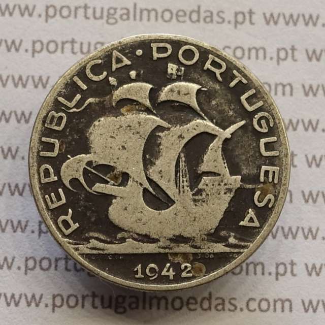MOEDA 5$00 ESCUDOS "CINCO ESCUDOS" PRATA 1942 (BC) -  REPÚBLICA PORTUGUESA