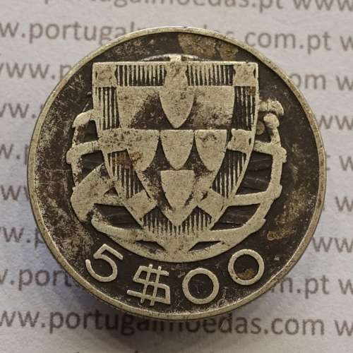 MOEDA 5$00 ESCUDOS "CINCO ESCUDOS" PRATA 1942 (BC) -  REPÚBLICA PORTUGUESA