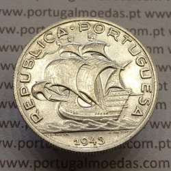 coin 5 escudos 1943, 5$00 silver 1943, Cinco Escudos 1943 of the Portuguese Republic, (Bela), World Coins Portugal KM 581