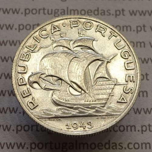 coin 5 escudos 1943, 5$00 silver 1943, Cinco Escudos 1943 of the Portuguese Republic, (Bela), World Coins Portugal KM 581