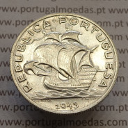 MOEDA 5$00 ESCUDOS "CINCO ESCUDOS" PRATA 1943 (BELA) -  REPÚBLICA PORTUGUESA