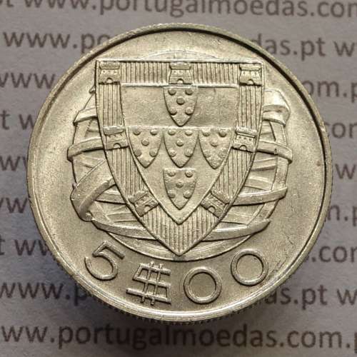 coin 5 escudos 1943, 5$00 silver 1943, Cinco Escudos 1943 of the Portuguese Republic, (Bela), World Coins Portugal KM 581