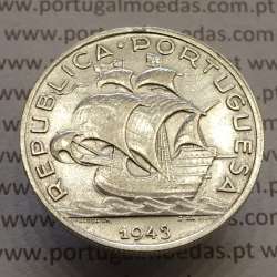 MOEDA 5$00 ESCUDOS "CINCO ESCUDOS" PRATA 1943 (MBC) -  REPÚBLICA PORTUGUESA