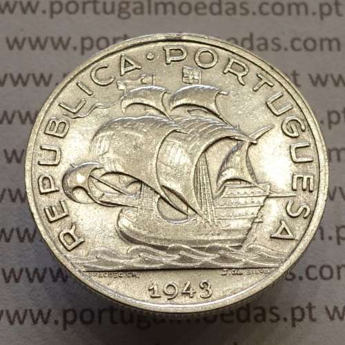 MOEDA 5$00 ESCUDOS "CINCO ESCUDOS" PRATA 1943 (MBC) -  REPÚBLICA PORTUGUESA
