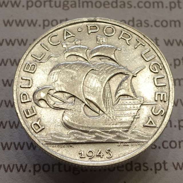 MOEDA 5$00 ESCUDOS "CINCO ESCUDOS" PRATA 1943 (MBC) -  REPÚBLICA PORTUGUESA