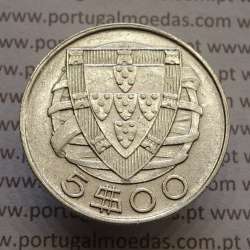 MOEDA 5$00 ESCUDOS "CINCO ESCUDOS" PRATA 1943 (MBC) -  REPÚBLICA PORTUGUESA