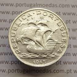 MOEDA 5$00 ESCUDOS "CINCO ESCUDOS" PRATA 1943 (MBC) -  REPÚBLICA PORTUGUESA MOEDA 5$00 ESCUDOS "CINCO ESCUDOS" PRATA 1943 (MBC) -  REPÚBLICA PORTUGUESA