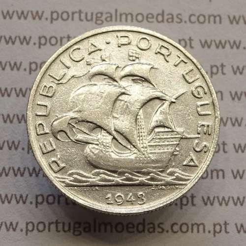 MOEDA 5$00 ESCUDOS "CINCO ESCUDOS" PRATA 1943 (MBC) -  REPÚBLICA PORTUGUESA