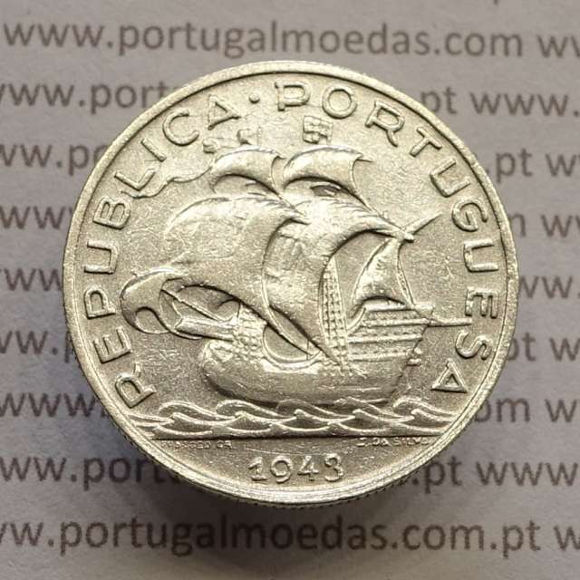 MOEDA 5$00 ESCUDOS "CINCO ESCUDOS" PRATA 1943 (MBC) -  REPÚBLICA PORTUGUESA