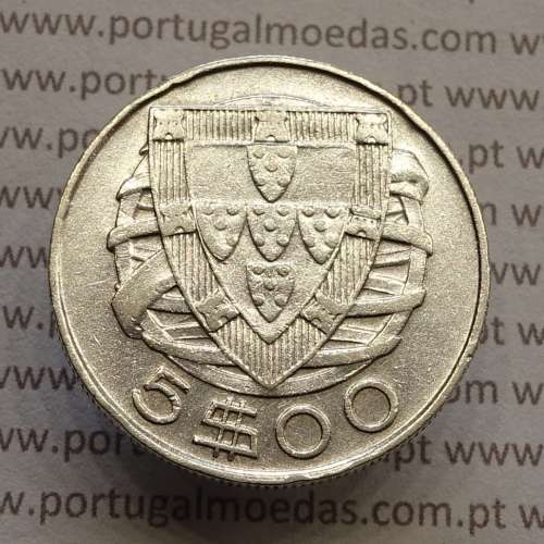 MOEDA 5$00 ESCUDOS "CINCO ESCUDOS" PRATA 1943 (MBC) -  REPÚBLICA PORTUGUESA