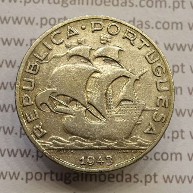 MOEDA 5$00 ESCUDOS "CINCO ESCUDOS" PRATA 1943 (BC) -  REPÚBLICA PORTUGUESA
