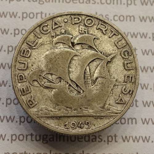 MOEDA 5$00 ESCUDOS "CINCO ESCUDOS" PRATA 1943 (BC) -  REPÚBLICA PORTUGUESA