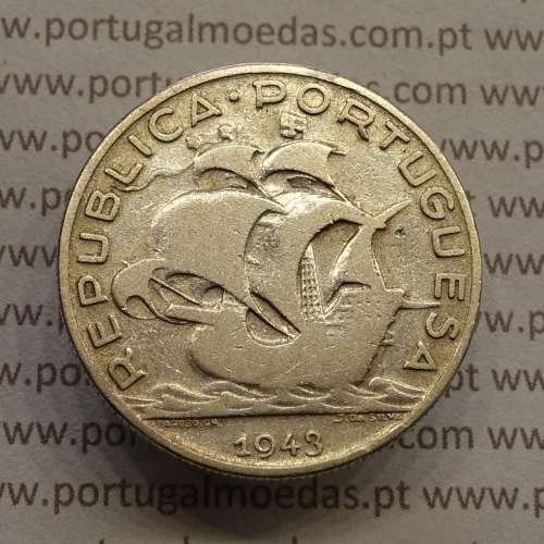 MOEDA 5$00 ESCUDOS "CINCO ESCUDOS" PRATA 1943 (BC) -  REPÚBLICA PORTUGUESA