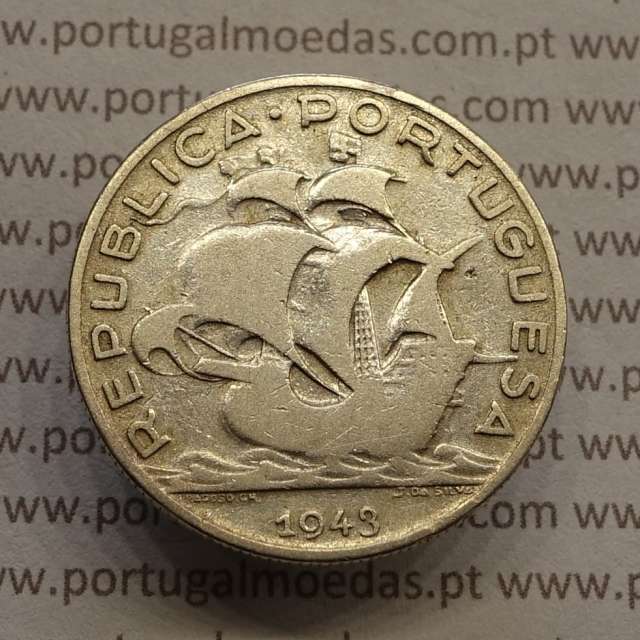 MOEDA 5$00 ESCUDOS "CINCO ESCUDOS" PRATA 1943 (BC) -  REPÚBLICA PORTUGUESA