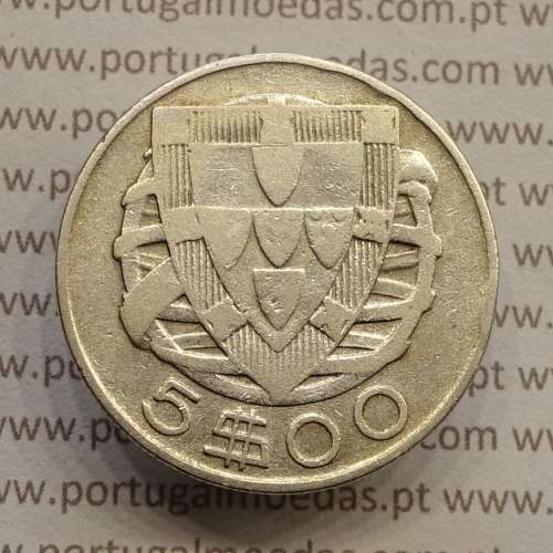 MOEDA 5$00 ESCUDOS "CINCO ESCUDOS" PRATA 1943 (BC) -  REPÚBLICA PORTUGUESA