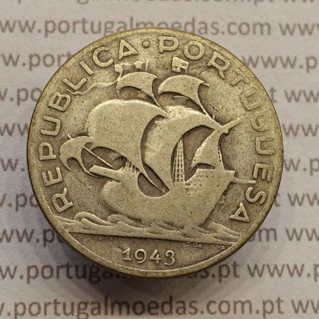 MOEDA 5$00 ESCUDOS "CINCO ESCUDOS" PRATA 1943 (BC) -  REPÚBLICA PORTUGUESA