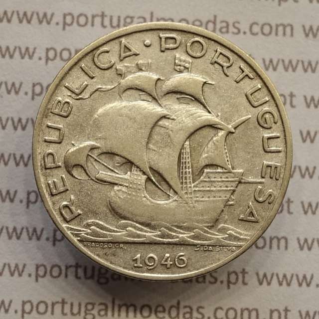 MOEDA 5$00 ESCUDOS "CINCO ESCUDOS" PRATA 1946 (MBC) -  REPÚBLICA PORTUGUESA