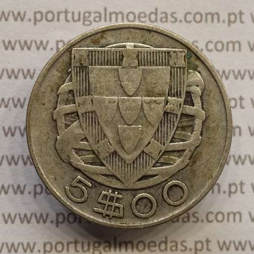 MOEDA 5$00 ESCUDOS "CINCO ESCUDOS" PRATA 1946 (BC) -  REPÚBLICA PORTUGUESA